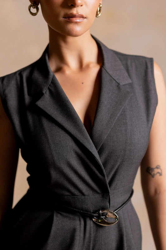 Lapel Collar V Neck Jumpsuit - Serrè Studios