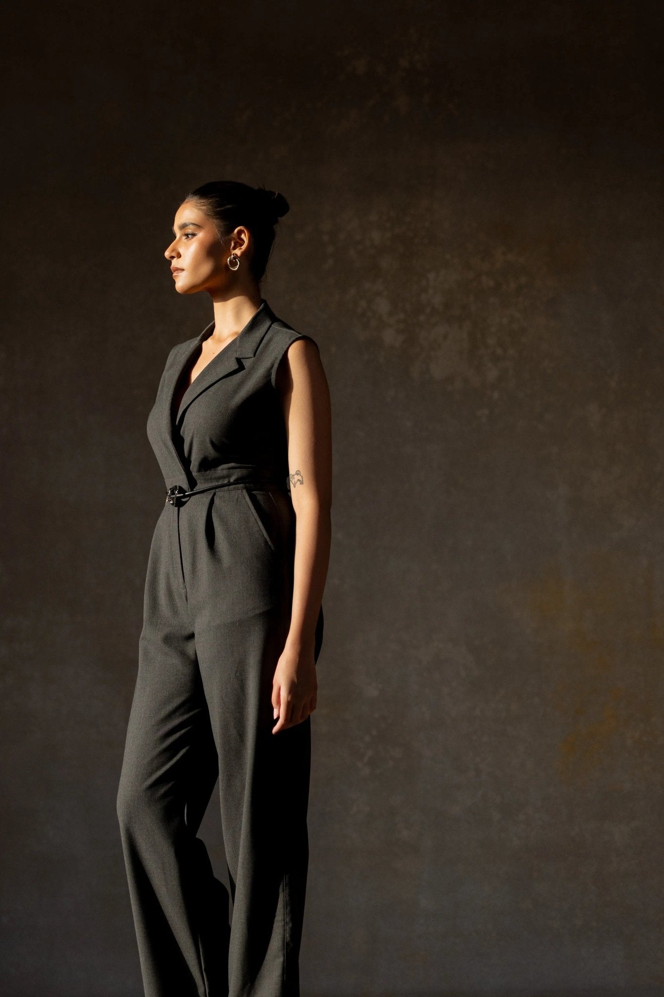 Lapel Collar V Neck Jumpsuit - Serrè Studios