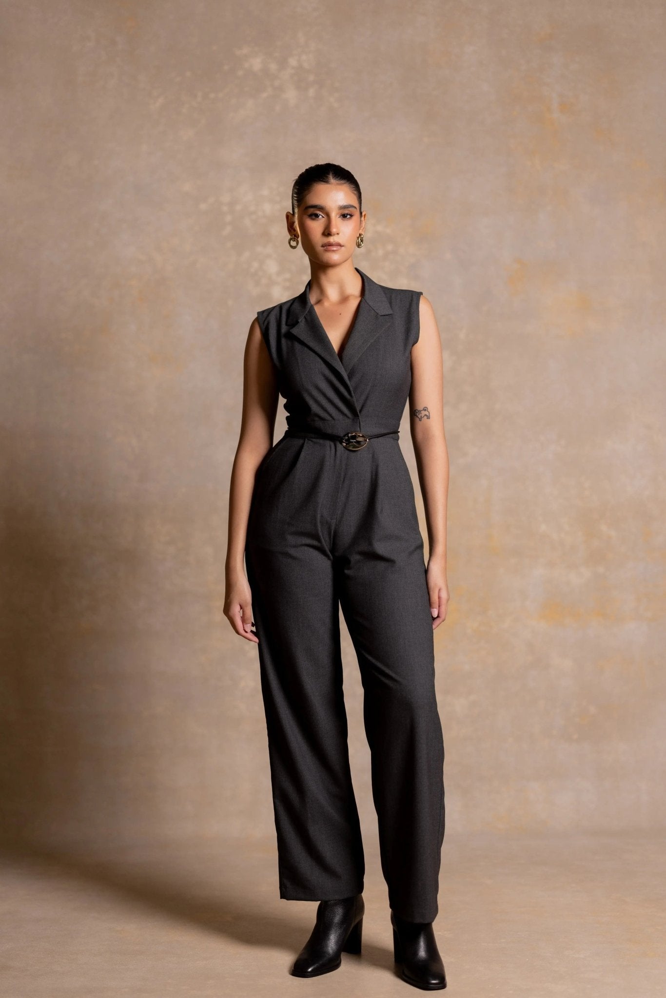 Lapel Collar V Neck Jumpsuit - Serrè Studios