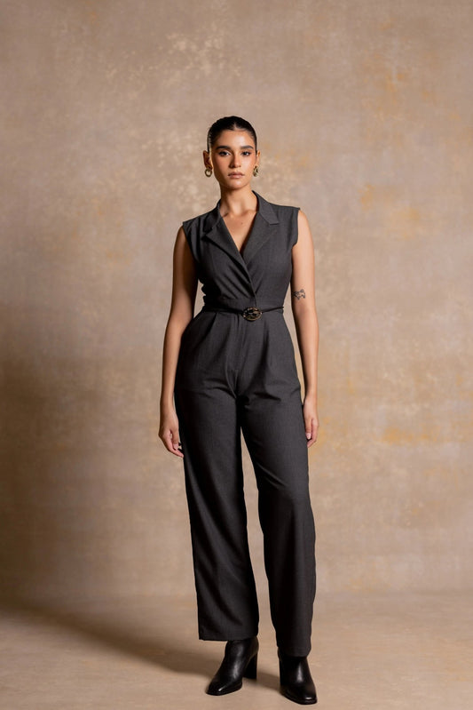Lapel Collar V Neck Jumpsuit - Serrè Studios